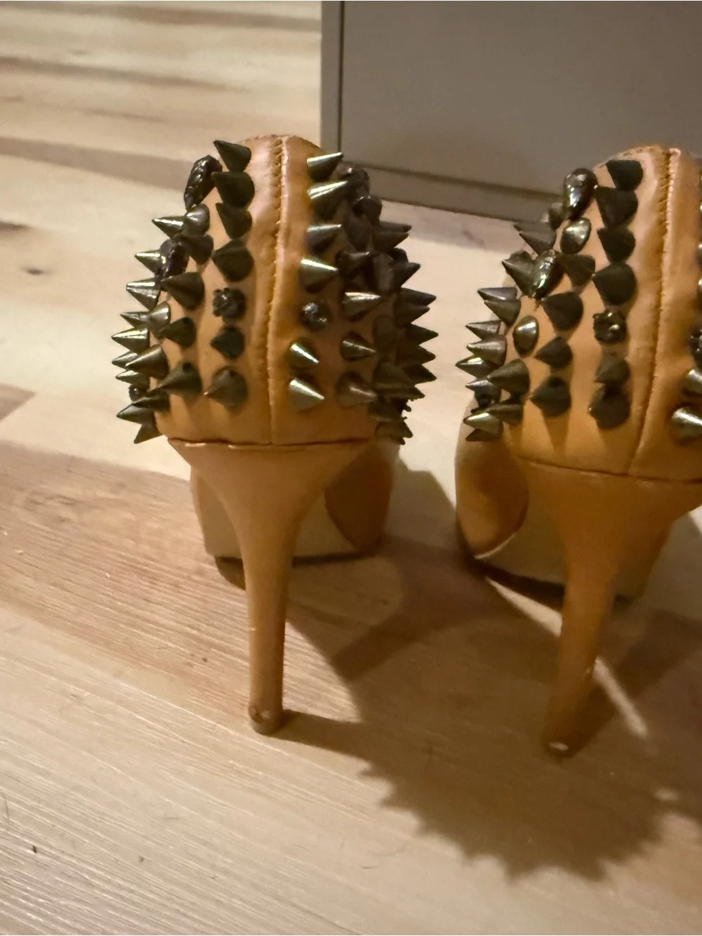 Bakers Mustard Peep-Toe Stiletto Pumps with Spike Heel